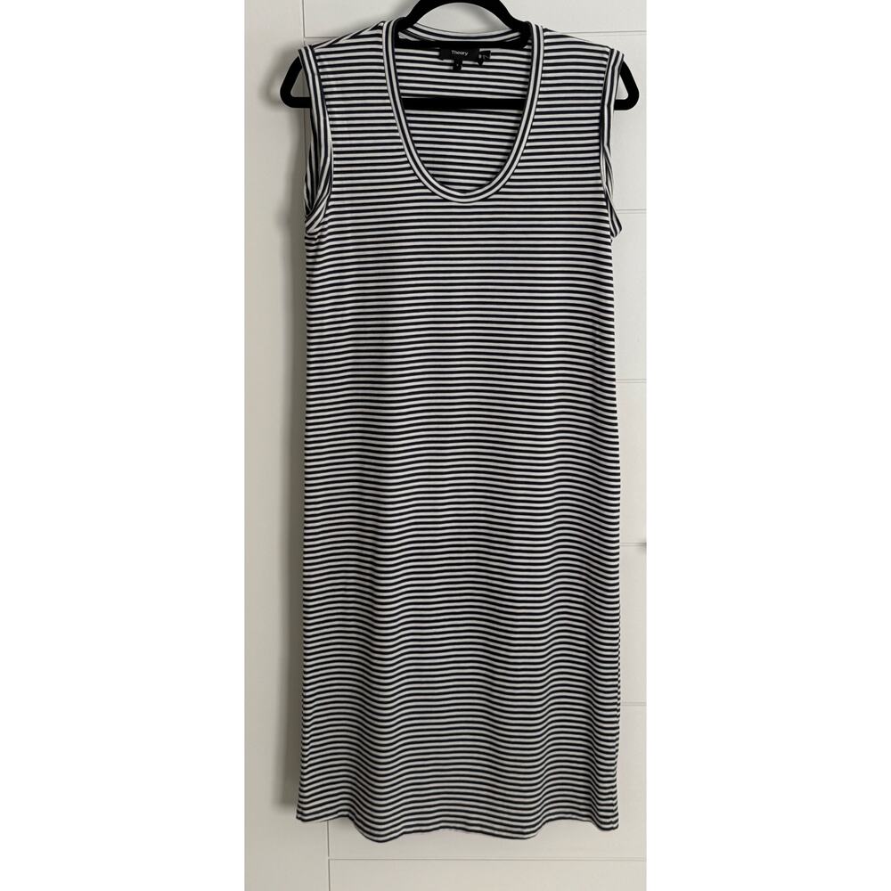Theory Women's Modal Cuff Scoop Dress Navy Stripe Size Small
